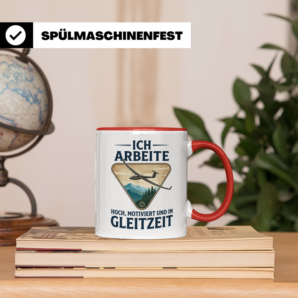 Segelflieger Tasse mit Spruch Gleitzeit | Geschenk für Pilot – Rot [farbe:rot]