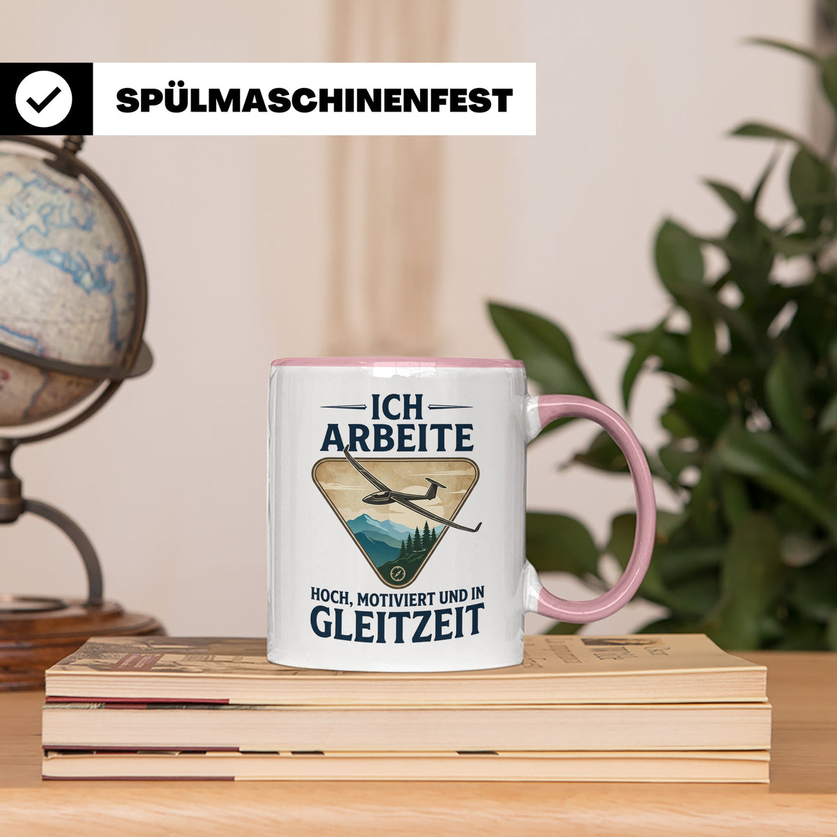 Segelflieger Tasse mit Spruch Gleitzeit | Geschenk für Pilot – Rosa [farbe:rosa]