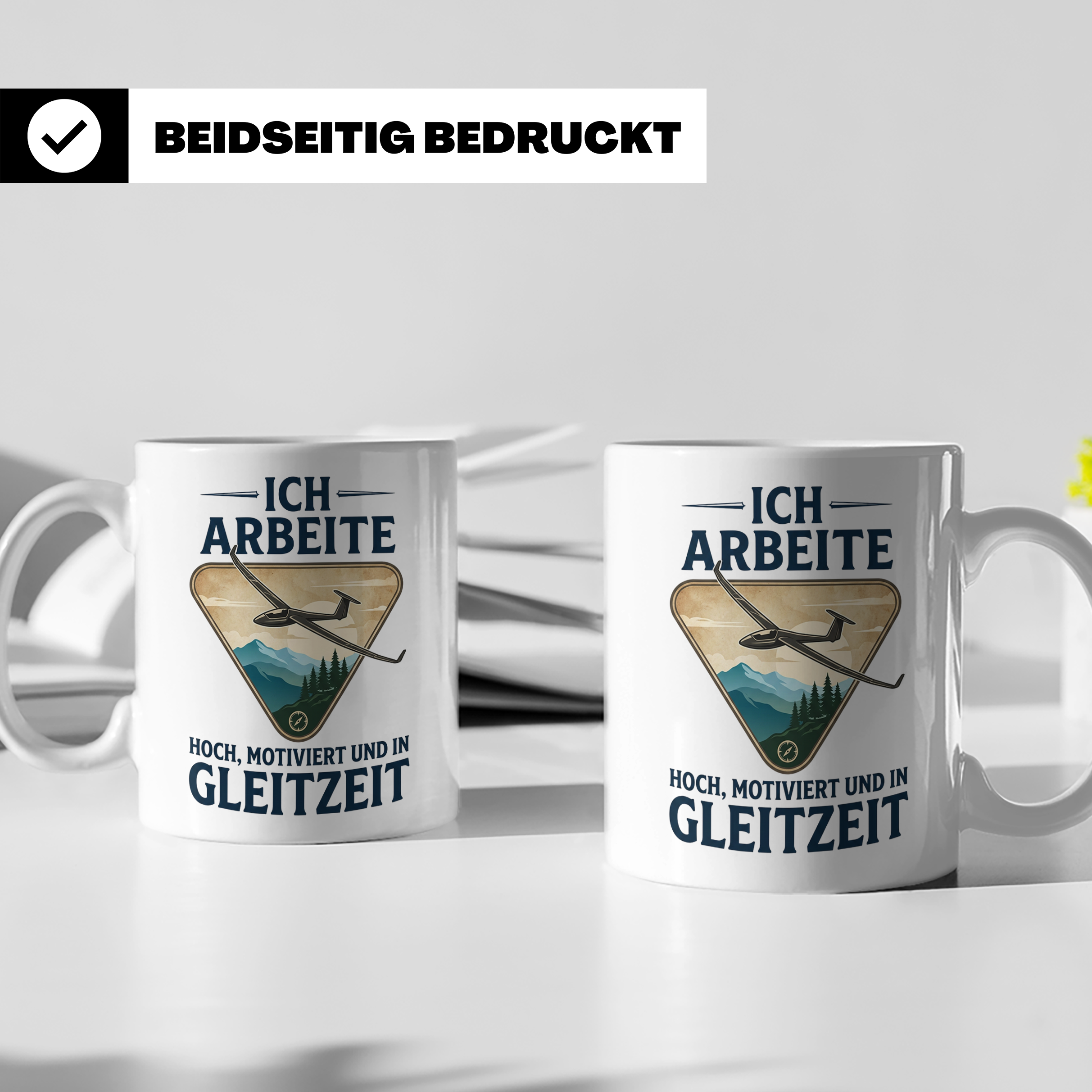 Segelflieger Tasse mit Spruch Gleitzeit | Geschenk für Pilot – Weiß [farbe:weiß]