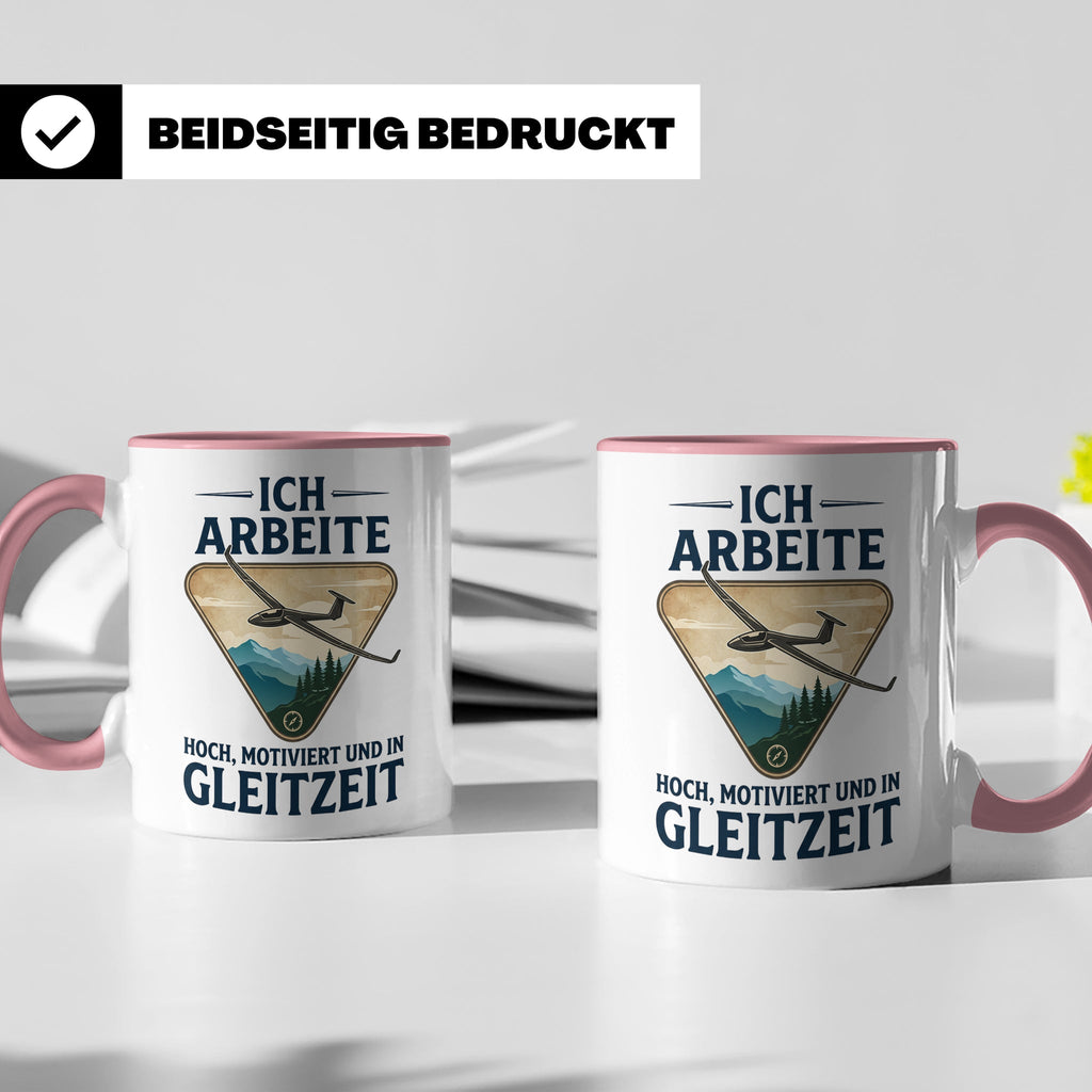Segelflieger Tasse mit Spruch Gleitzeit | Geschenk für Pilot – Rosa [farbe:rosa]