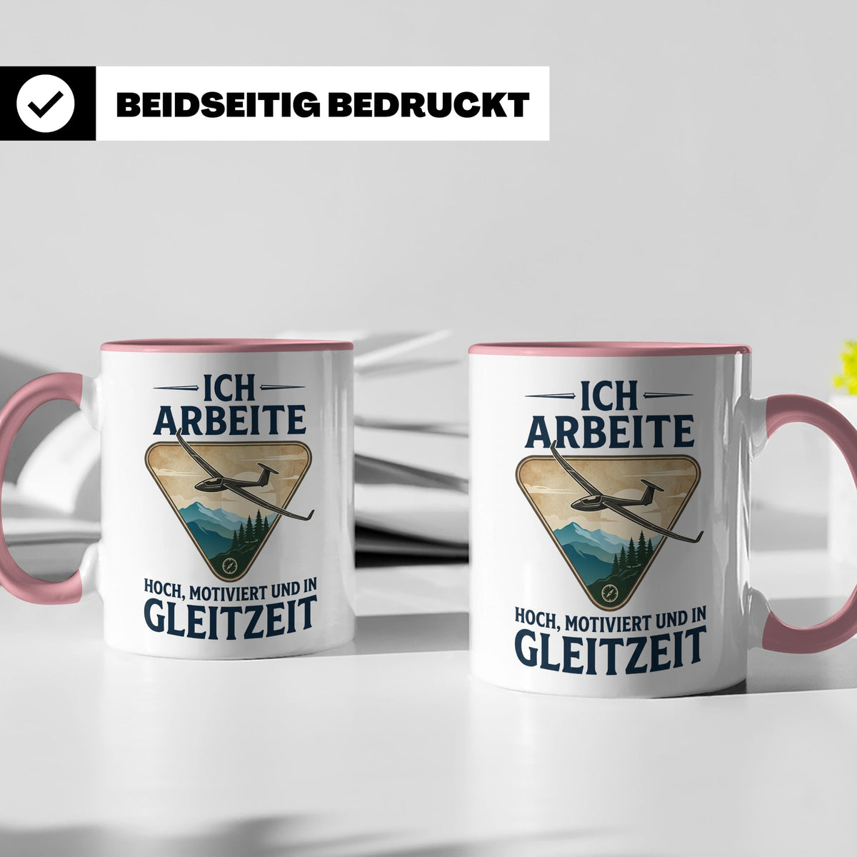 Segelflieger Tasse mit Spruch Gleitzeit | Geschenk für Pilot – Rosa [farbe:rosa]