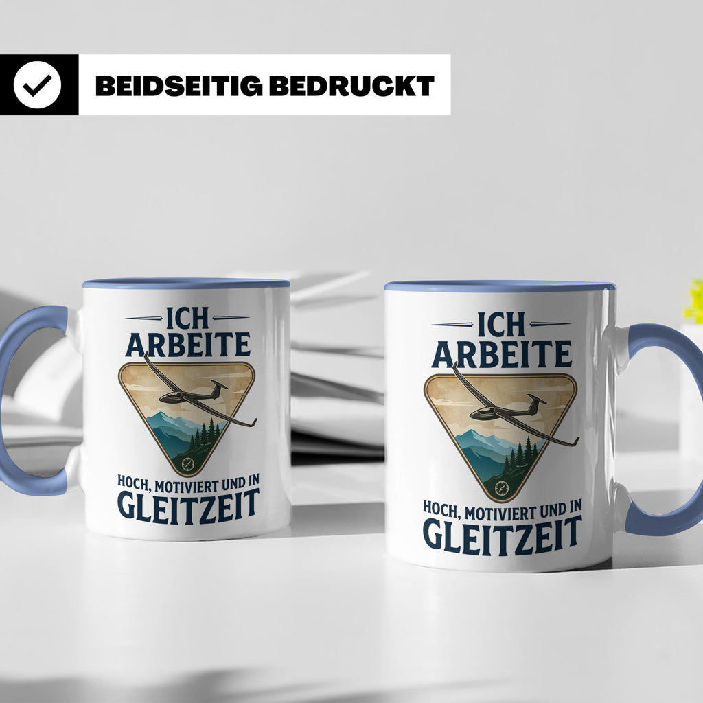 Segelflieger Tasse mit Spruch Gleitzeit | Geschenk für Pilot – Blau [farbe:blau]