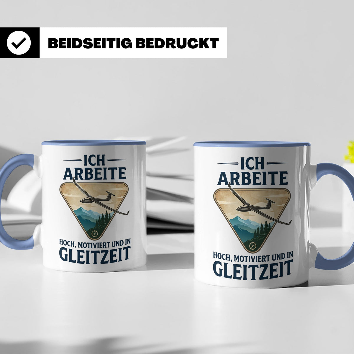 Segelflieger Tasse mit Spruch Gleitzeit | Geschenk für Pilot – Blau [farbe:blau]