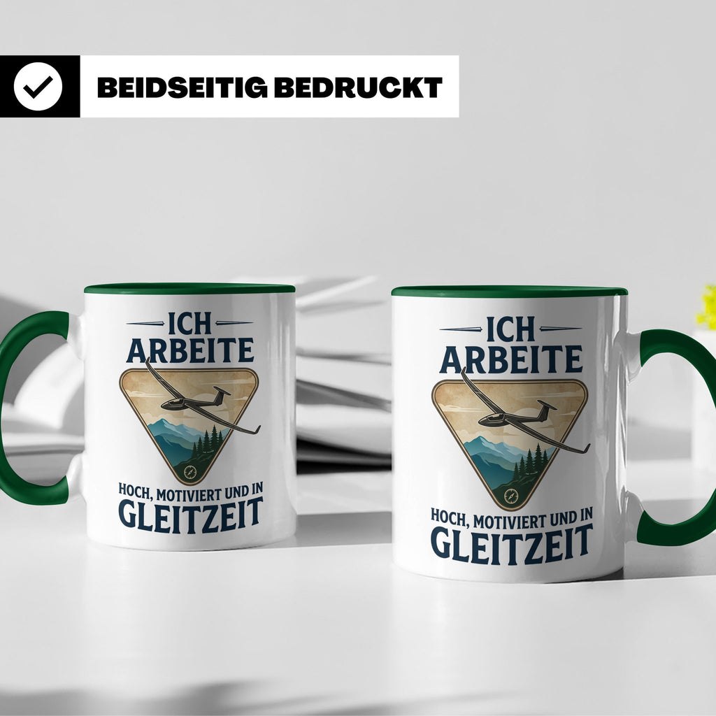 Segelflieger Tasse mit Spruch Gleitzeit | Geschenk für Pilot – Grün [farbe:grün]