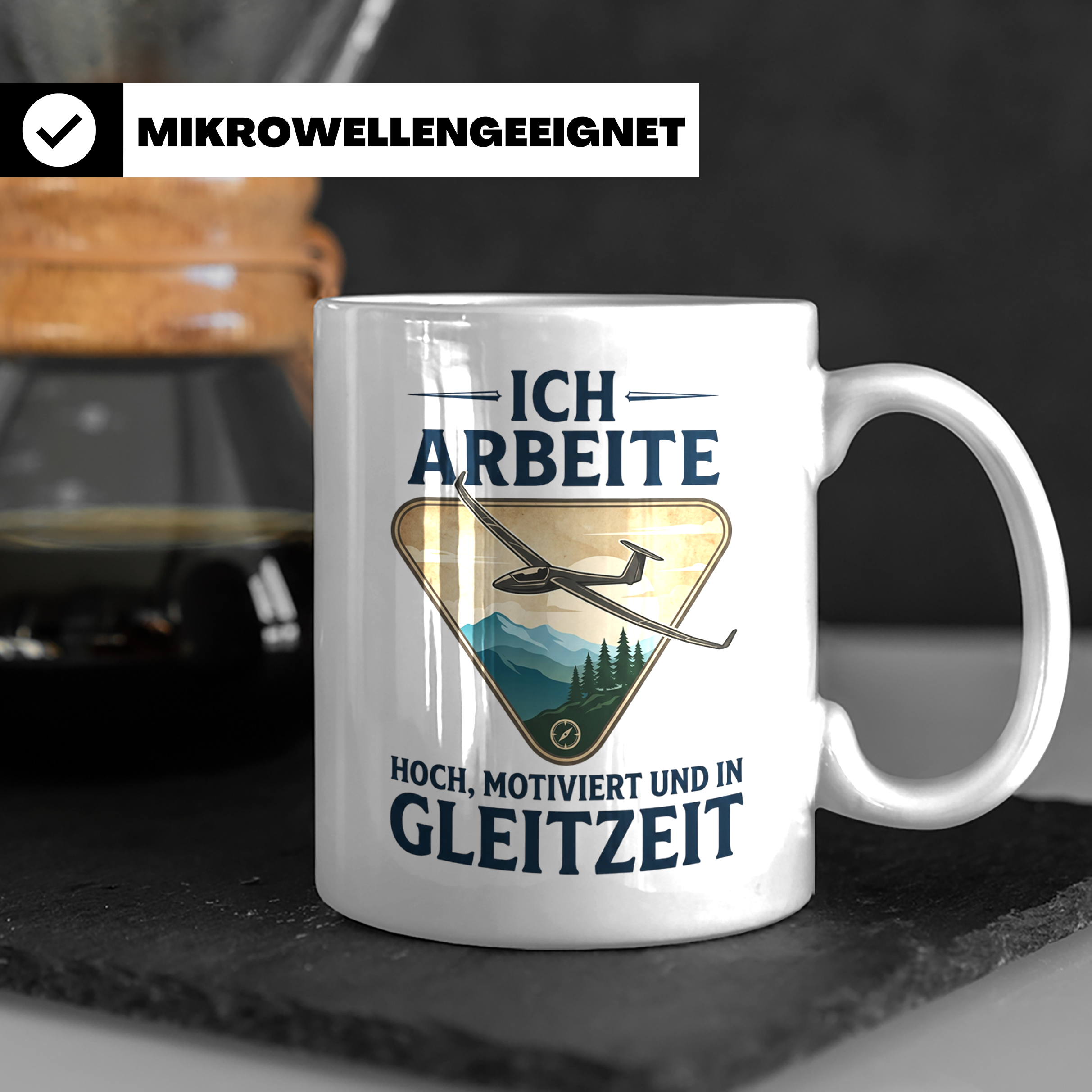 Segelflieger Tasse mit Spruch Gleitzeit | Geschenk für Pilot – Weiß [farbe:weiß]