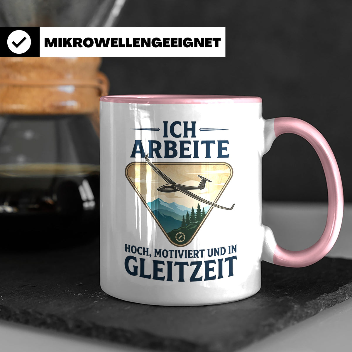Segelflieger Tasse mit Spruch Gleitzeit | Geschenk für Pilot – Rosa [farbe:rosa]