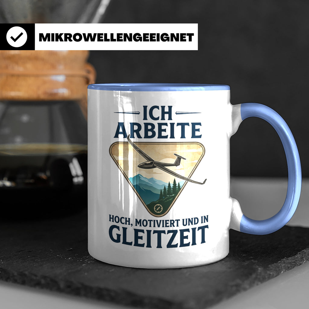 Segelflieger Tasse mit Spruch Gleitzeit | Geschenk für Pilot – Blau [farbe:blau]