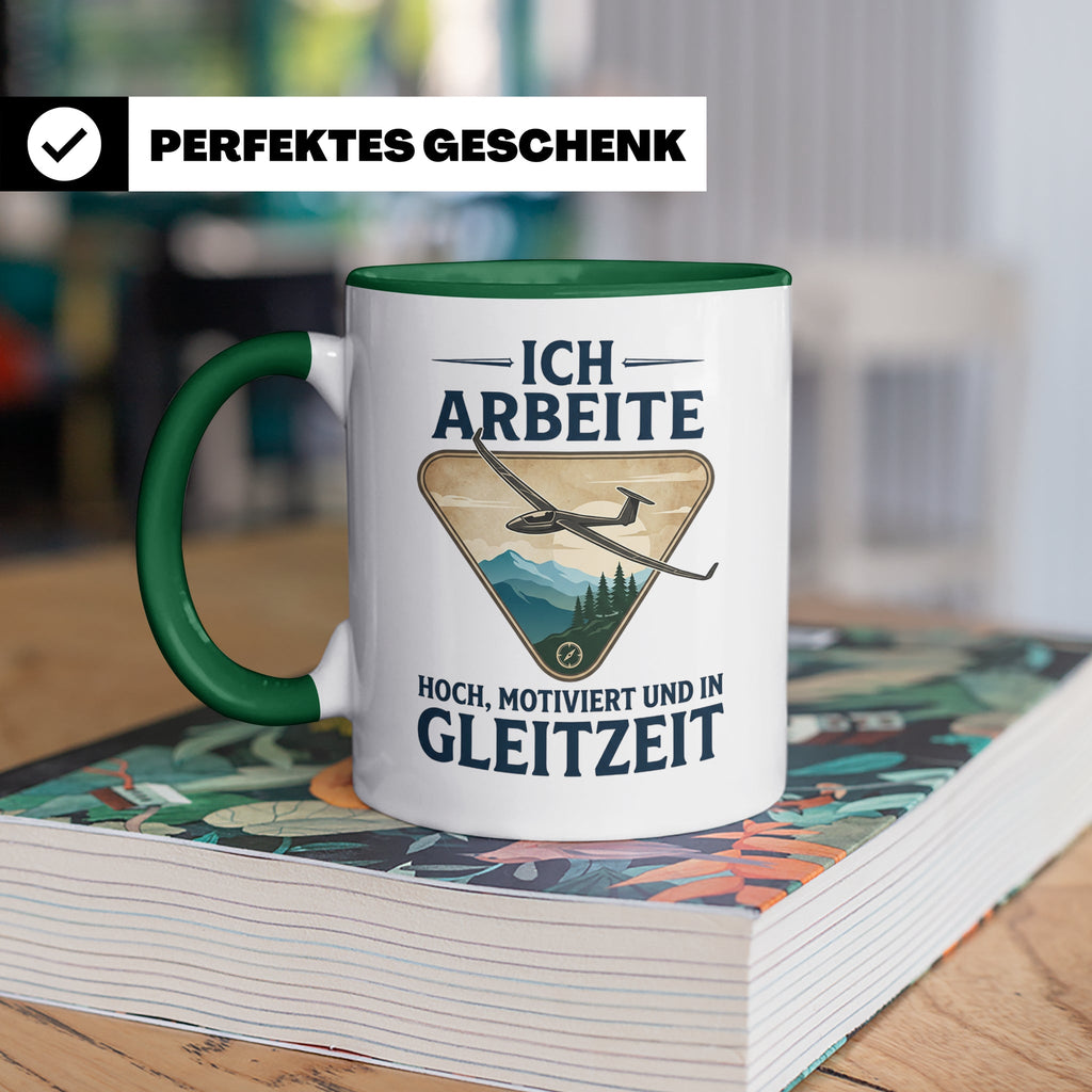 Segelflieger Tasse mit Spruch Gleitzeit | Geschenk für Pilot – Grün [farbe:grün]