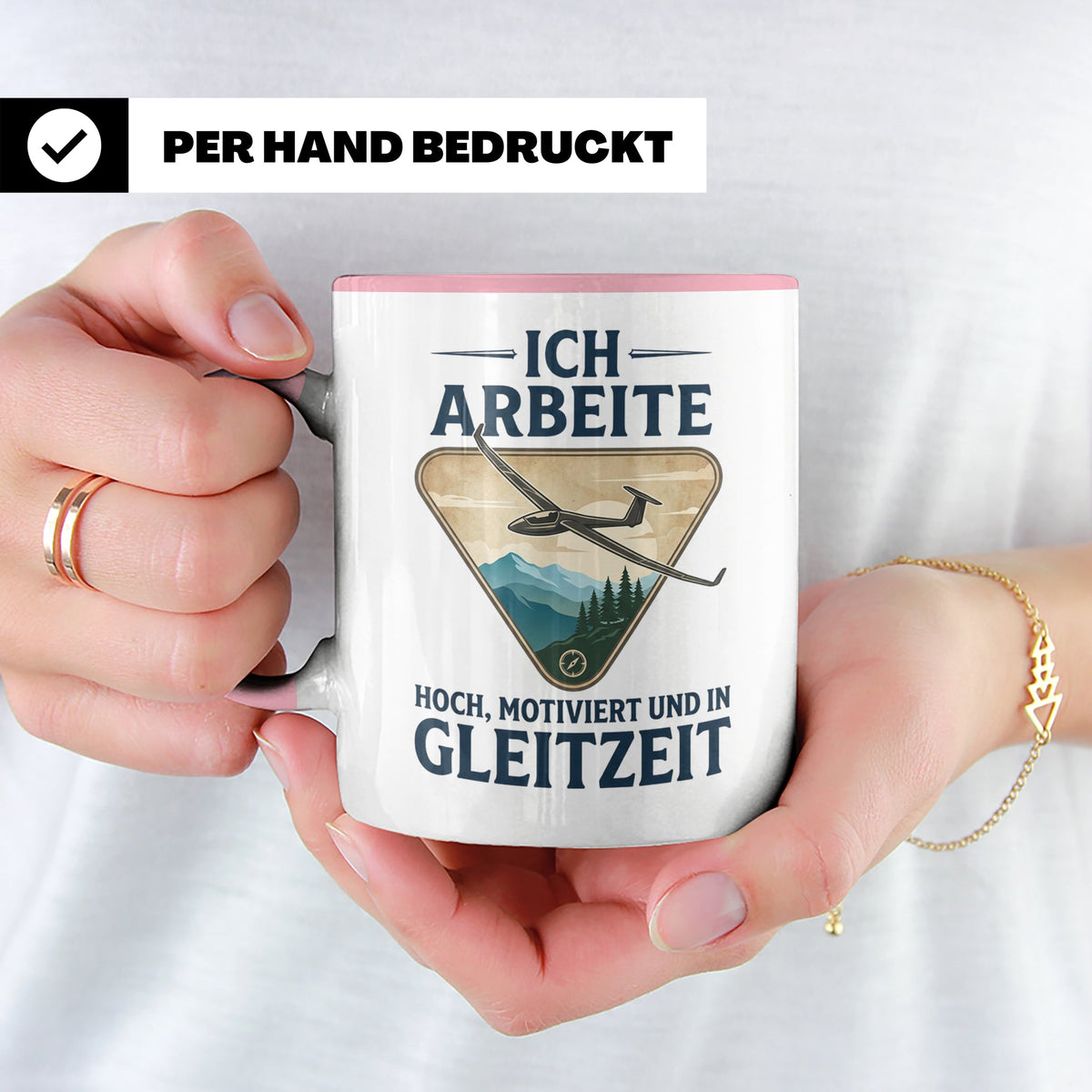 Segelflieger Tasse mit Spruch Gleitzeit | Geschenk für Pilot – Rosa [farbe:rosa]