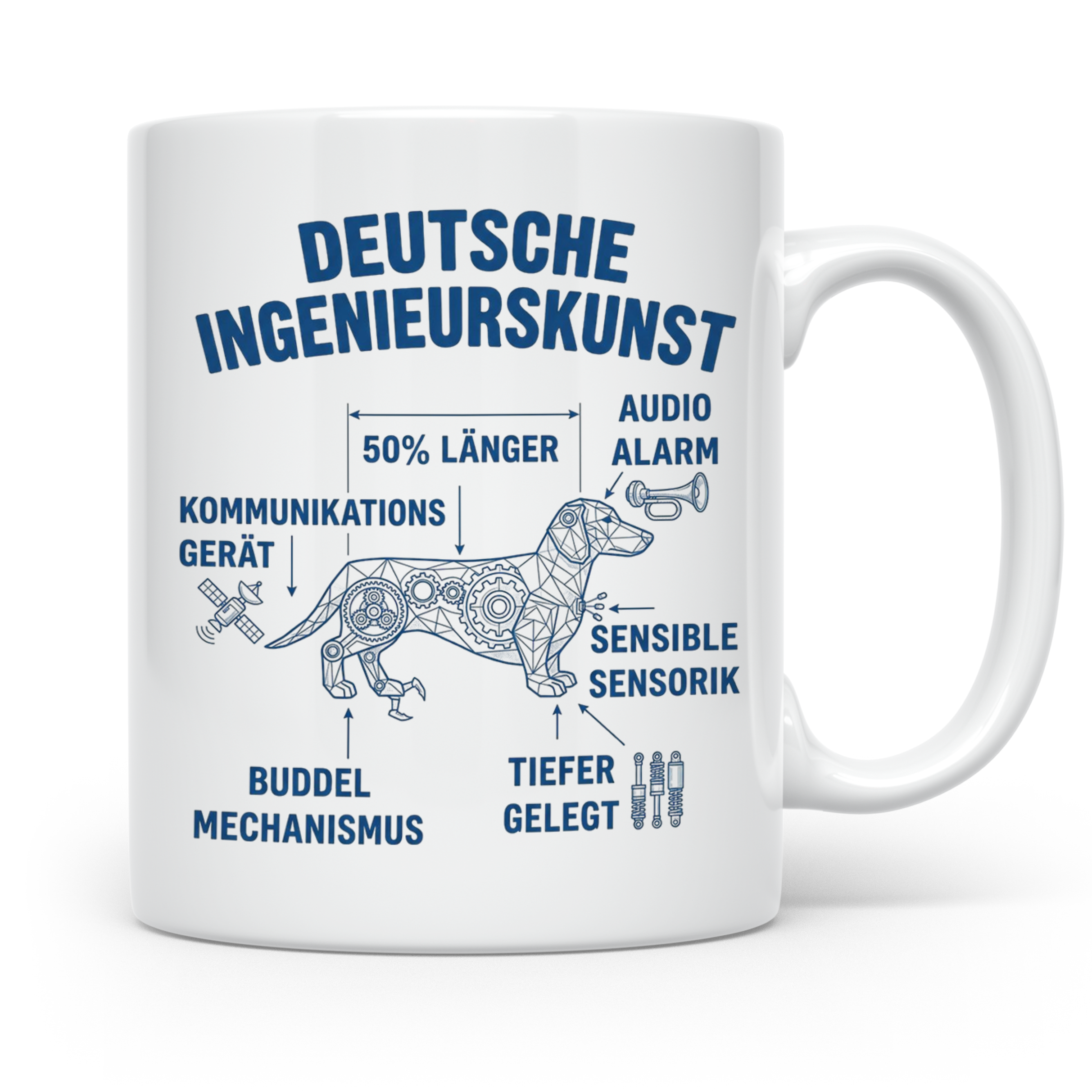 Dackel Tasse Deutsche Ingenieurskunst, lustiger Teckel Kaffe – Weiß [farbe:weiß]