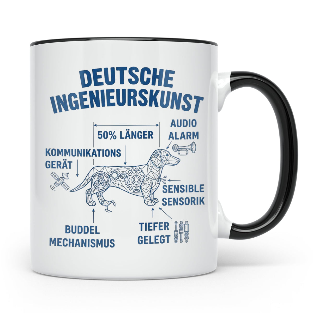 Dackel Tasse Deutsche Ingenieurskunst, lustiger Teckel Kaffe – Schwarz [farbe:schwarz]