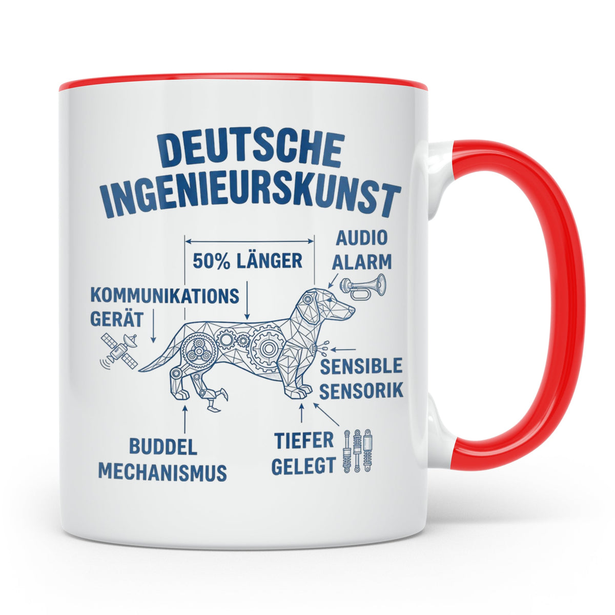 Dackel Tasse Deutsche Ingenieurskunst, lustiger Teckel Kaffe – Rot [farbe:rot]