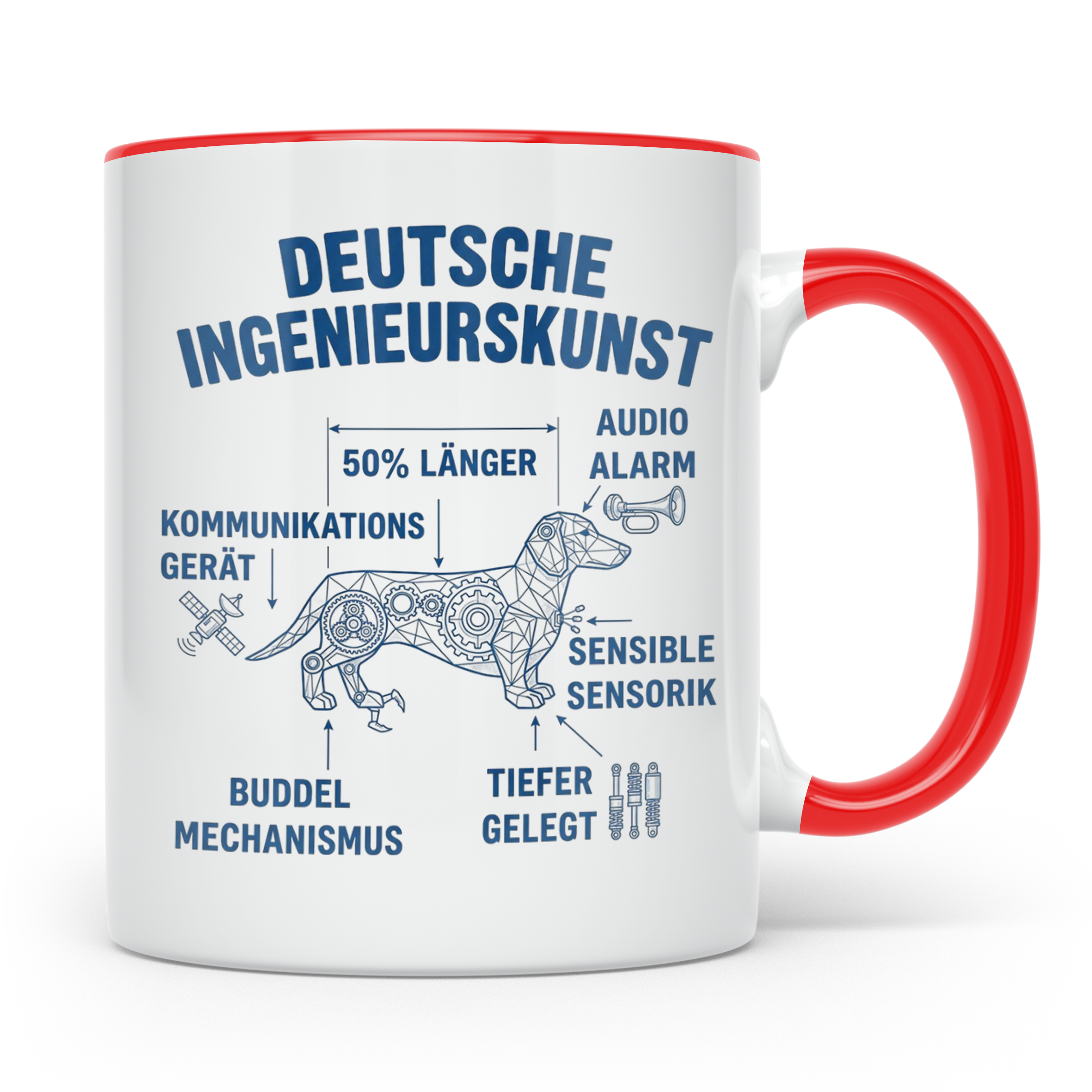 Dackel Tasse Deutsche Ingenieurskunst, lustiger Teckel Kaffe – Rot [farbe:rot]