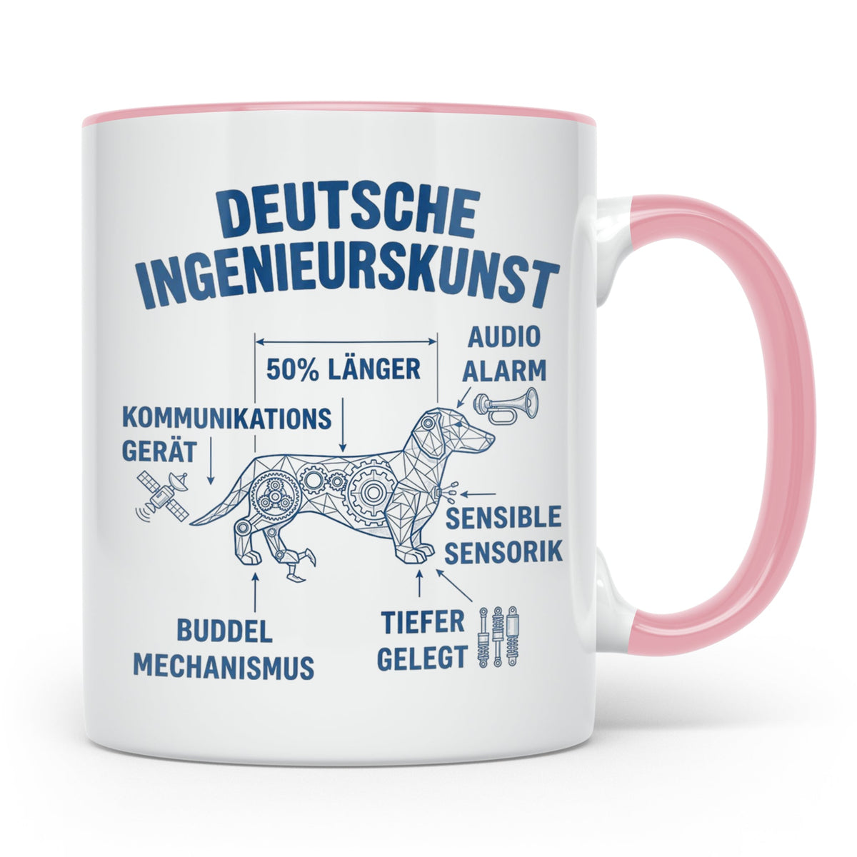 Dackel Tasse Deutsche Ingenieurskunst, lustiger Teckel Kaffe – Rosa [farbe:rosa]