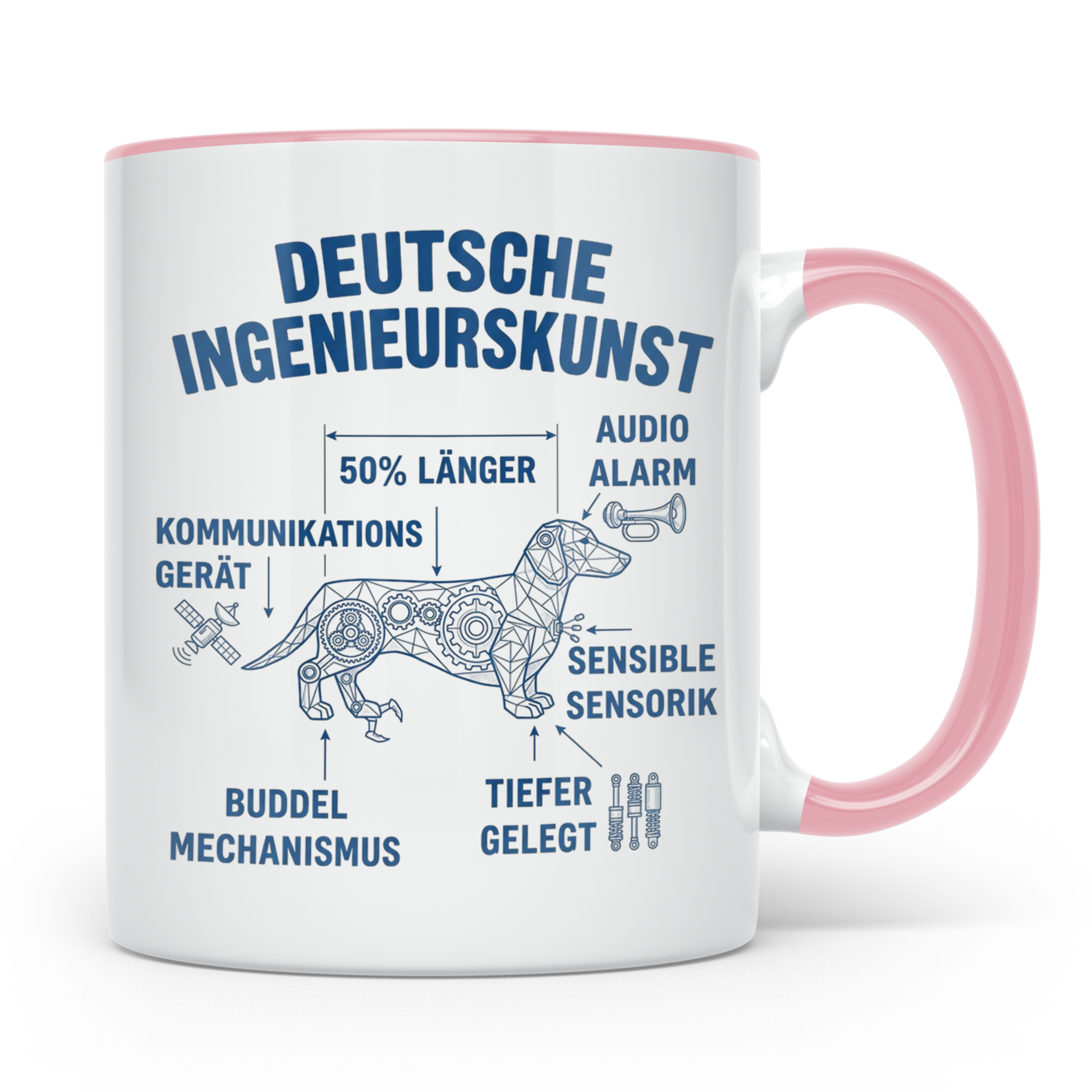 Dackel Tasse Deutsche Ingenieurskunst, lustiger Teckel Kaffe – Rosa [farbe:rosa]