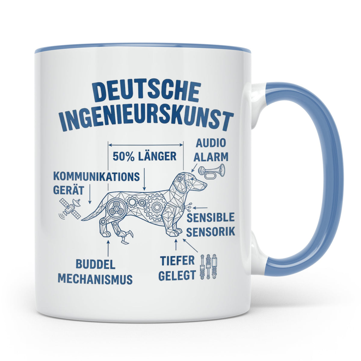 Dackel Tasse Deutsche Ingenieurskunst, lustiger Teckel Kaffe – Blau [farbe:blau]