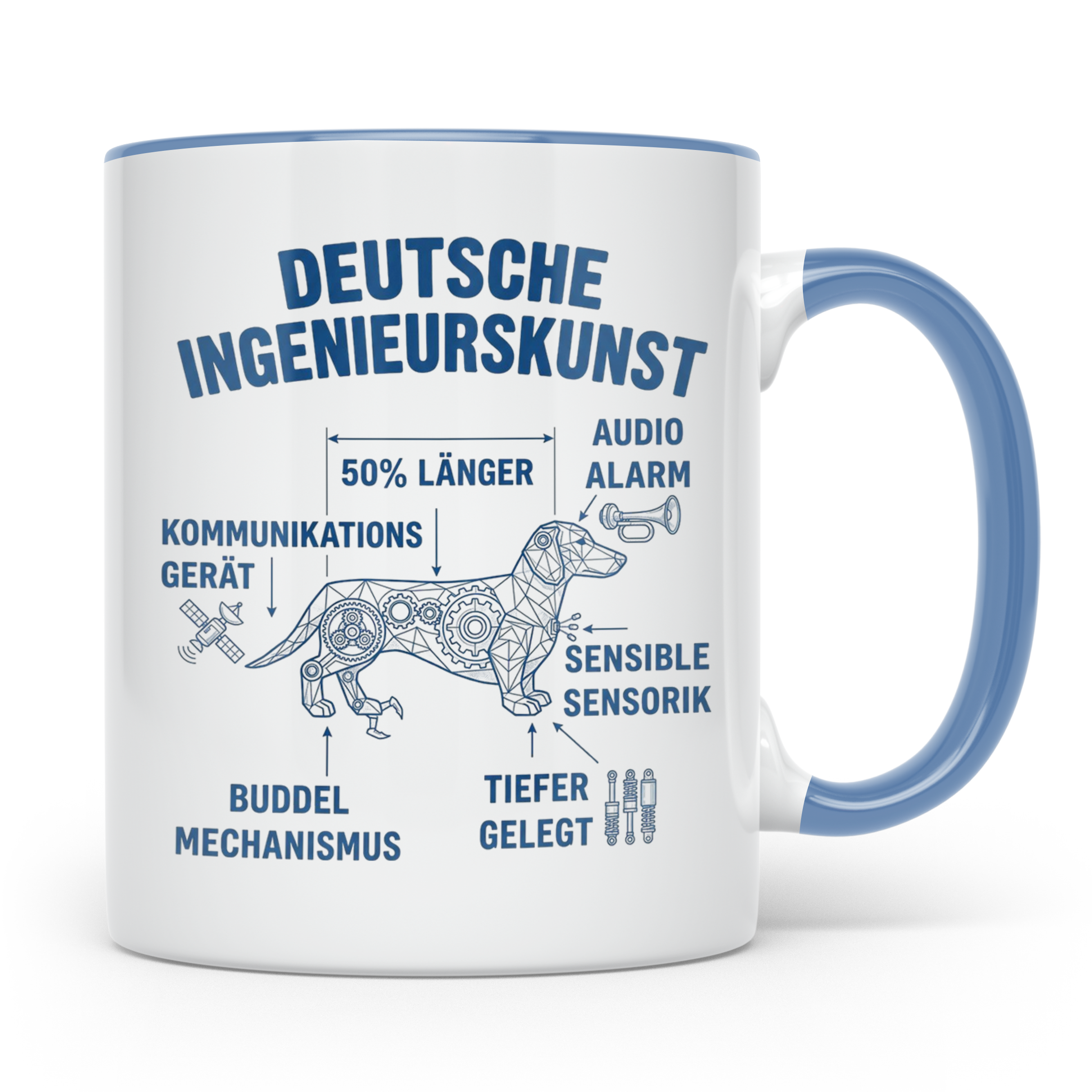 Dackel Tasse Deutsche Ingenieurskunst, lustiger Teckel Kaffe – Blau [farbe:blau]