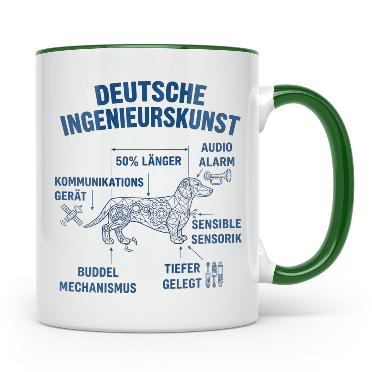 Dackel Tasse Deutsche Ingenieurskunst, lustiger Teckel Kaffe – Grün [farbe:grün]
