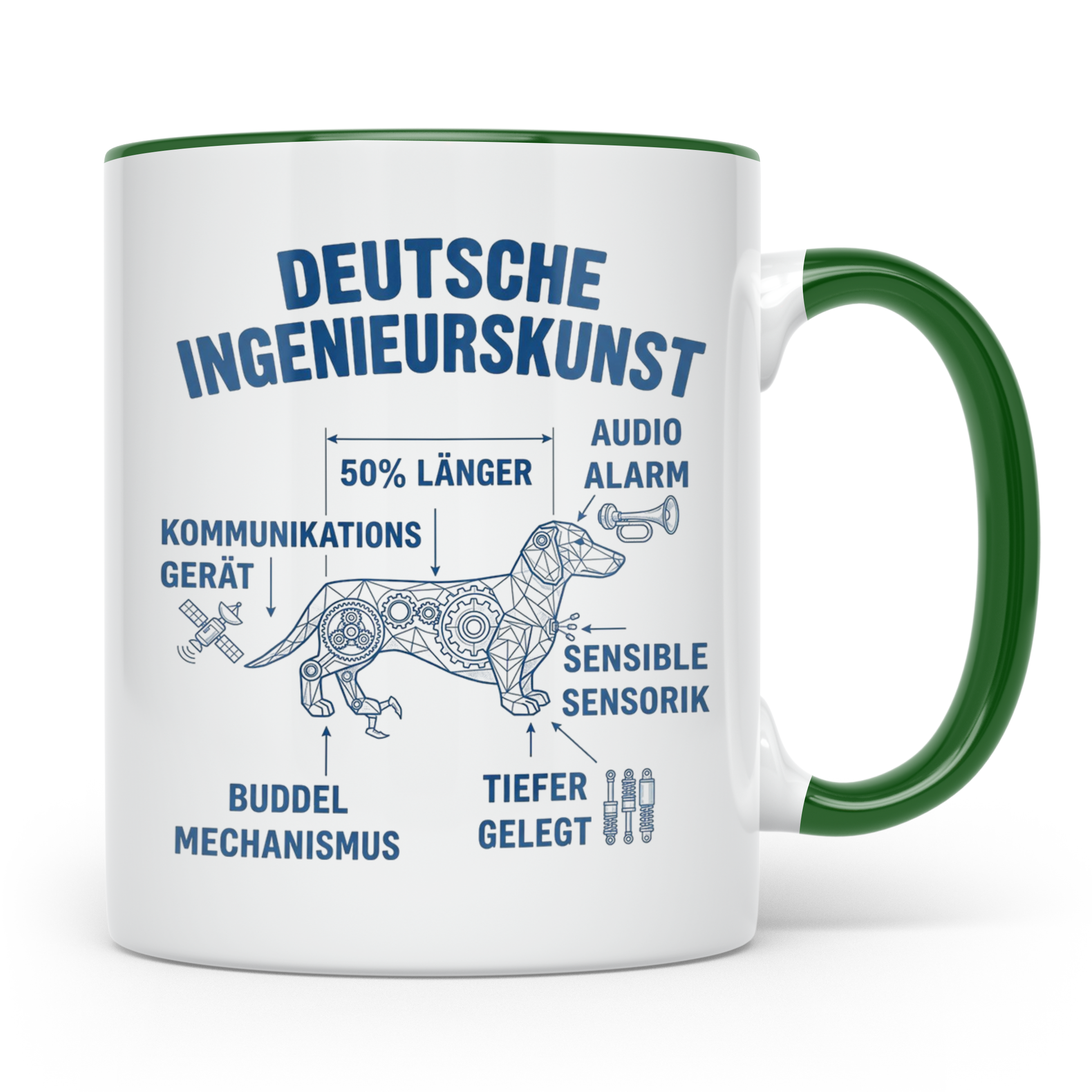 Dackel Tasse Deutsche Ingenieurskunst, lustiger Teckel Kaffe – Grün [farbe:grün]