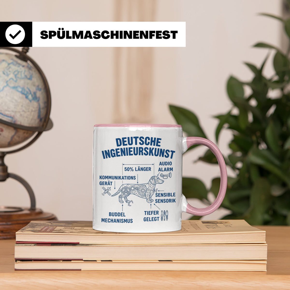 Dackel Tasse Deutsche Ingenieurskunst, lustiger Teckel Kaffe – Rosa [farbe:rosa]