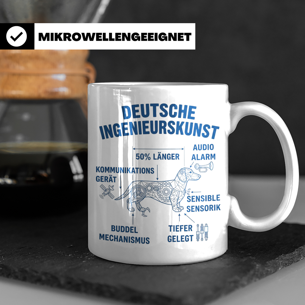 Dackel Tasse Deutsche Ingenieurskunst, lustiger Teckel Kaffe – Weiß [farbe:weiß]