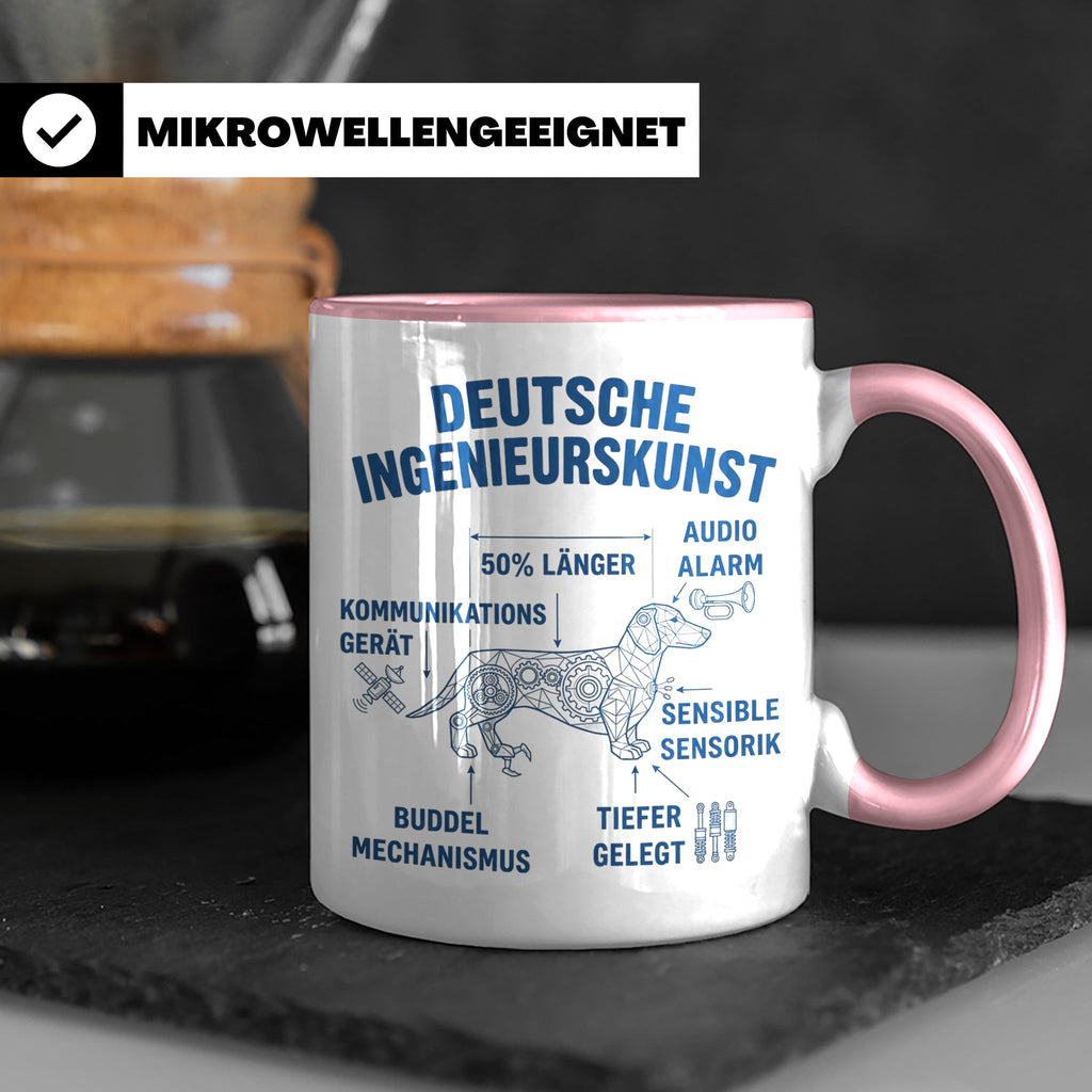 Dackel Tasse Deutsche Ingenieurskunst, lustiger Teckel Kaffe – Rosa [farbe:rosa]