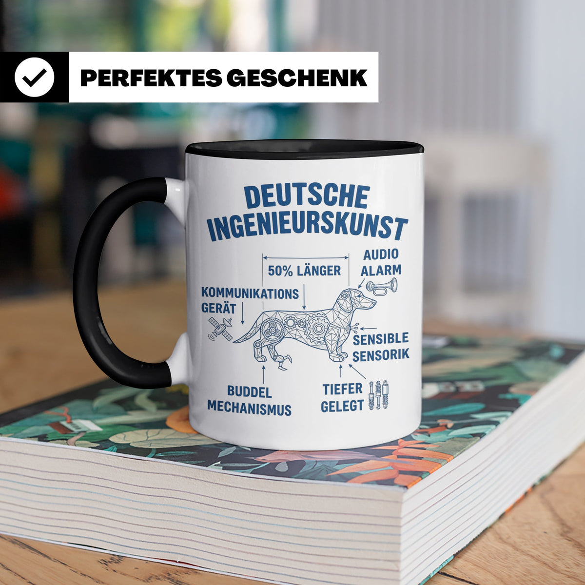 Dackel Tasse Deutsche Ingenieurskunst, lustiger Teckel Kaffe – Schwarz [farbe:schwarz]