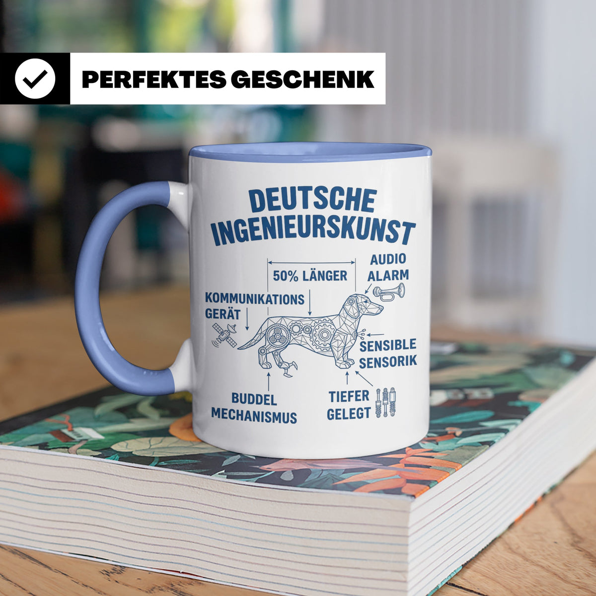 Dackel Tasse Deutsche Ingenieurskunst, lustiger Teckel Kaffe – Blau [farbe:blau]