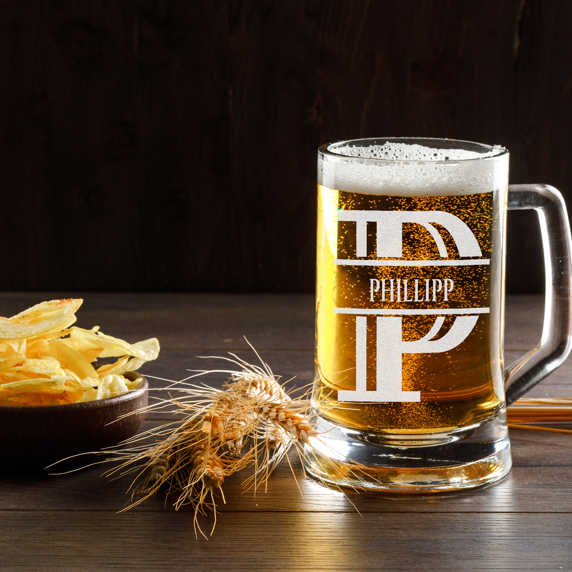Personalisiertes Bierkrug mit Monogramm – Elegantes Geschenk für Männer, Monogramm P Bierkrug für Pünktlichen Freund, Ideal für Geburtstagsgeschenke