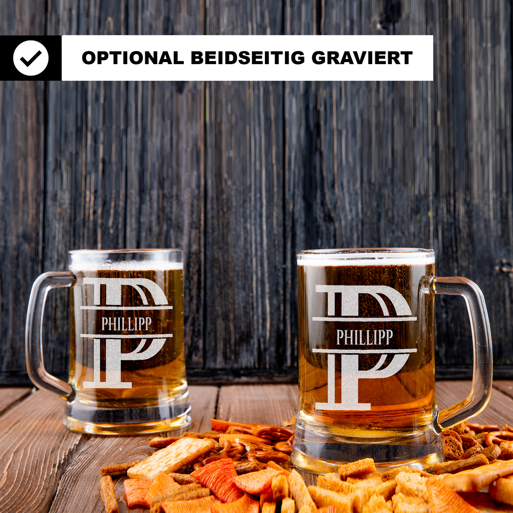 Personalisiertes Bierkrug mit Monogramm – Elegantes Geschenk für Männer, Monogramm P Bierkrug für Pünktlichen Freund, Ideal für Geburtstagsgeschenke