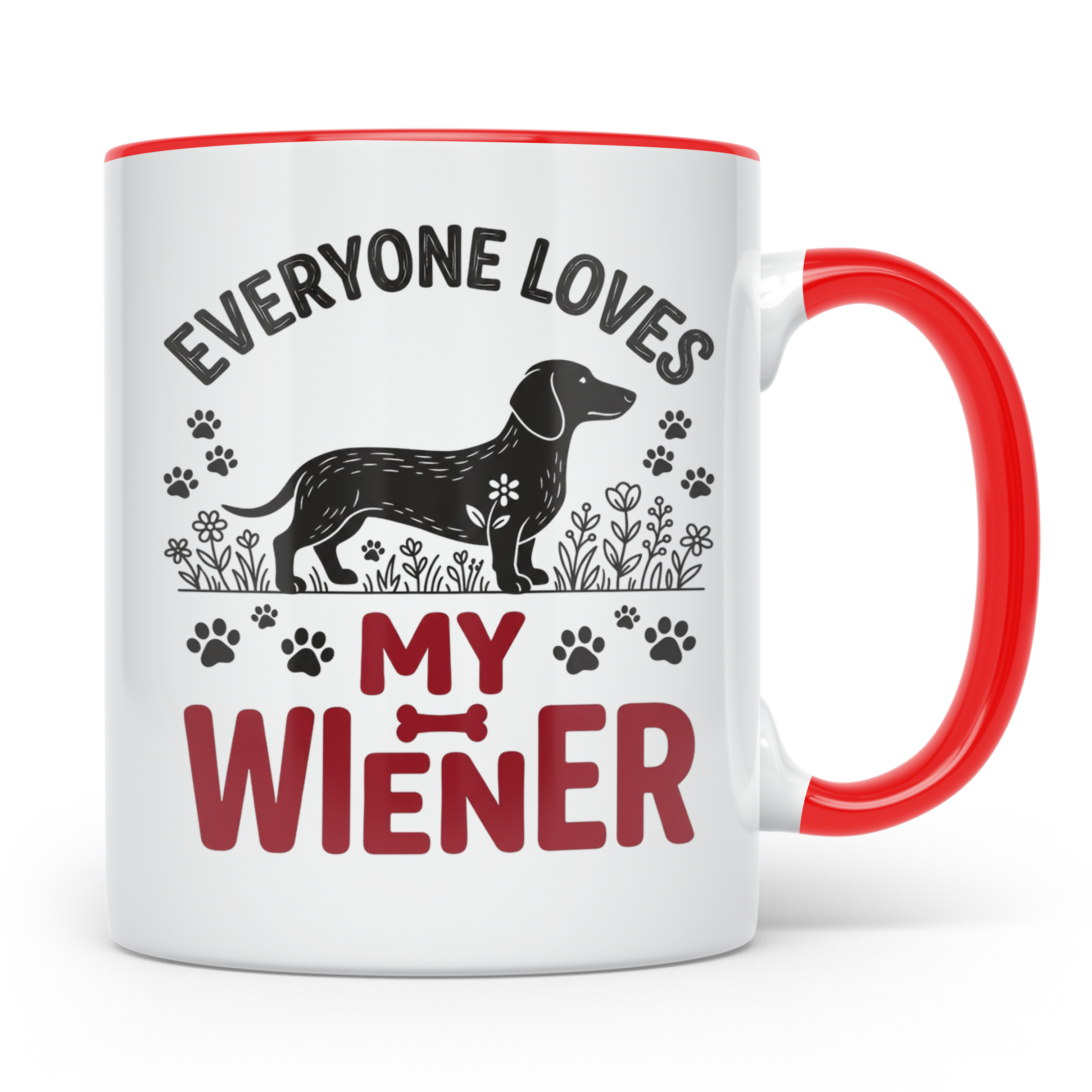 Dackel Tasse Everyone Loves My Wiener, lustiger Teckel Kaffe – Rot [farbe:rot]