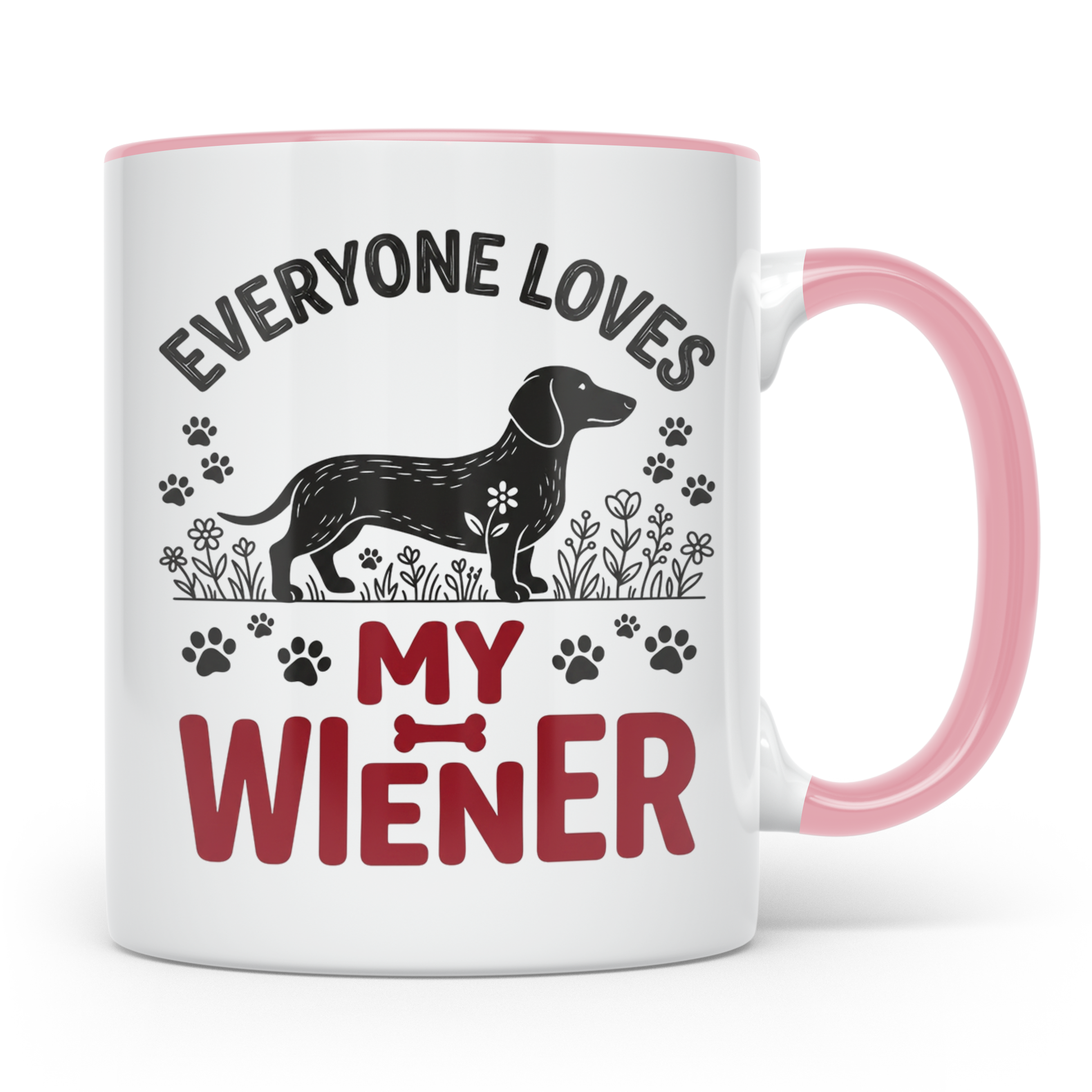 Dackel Tasse Everyone Loves My Wiener, lustiger Teckel Kaffe – Rosa [farbe:rosa]