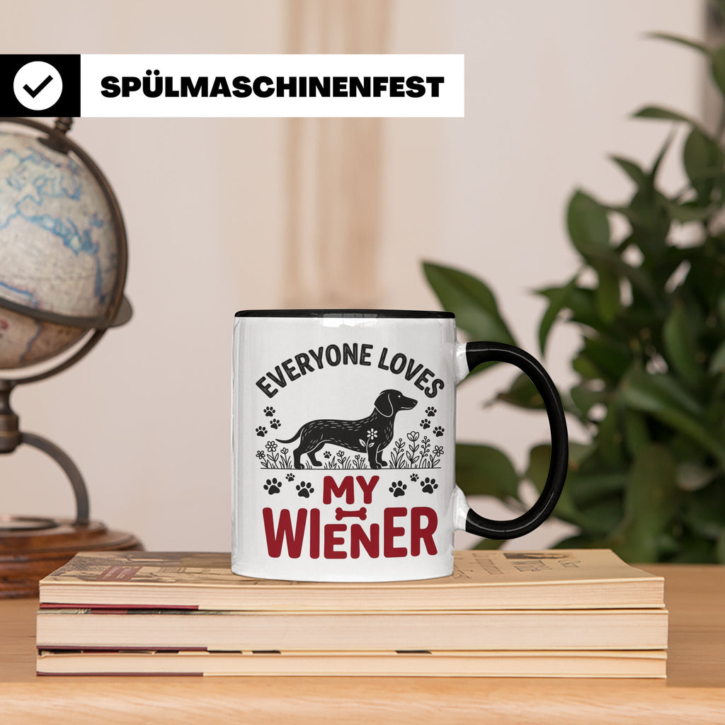 Dackel Tasse Everyone Loves My Wiener, lustiger Teckel Kaffe – Schwarz [farbe:schwarz]