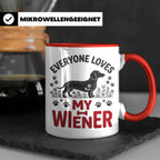 Dackel Tasse Everyone Loves My Wiener, lustiger Teckel Kaffe – Rot [farbe:rot]