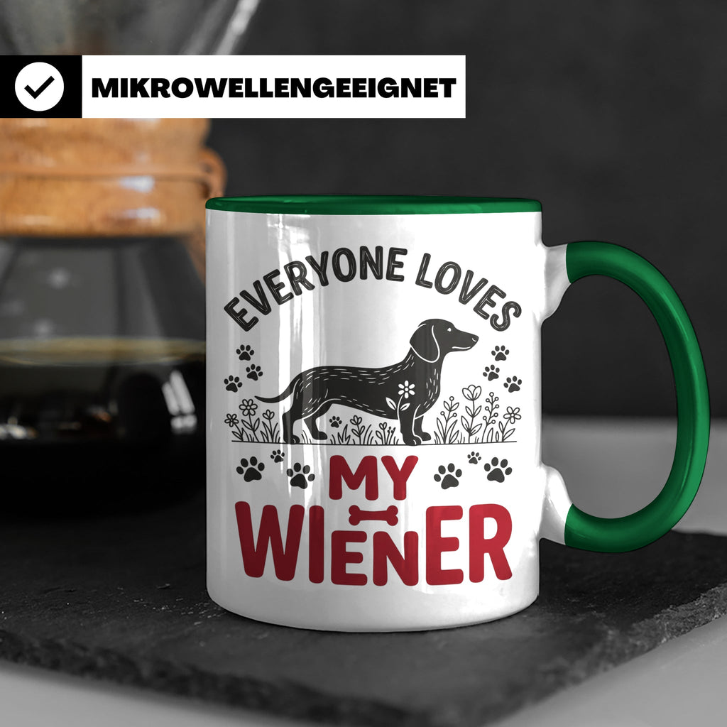 Dackel Tasse Everyone Loves My Wiener, lustiger Teckel Kaffe – Grün [farbe:grün]