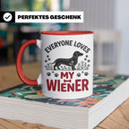 Dackel Tasse Everyone Loves My Wiener, lustiger Teckel Kaffe – Rot [farbe:rot]