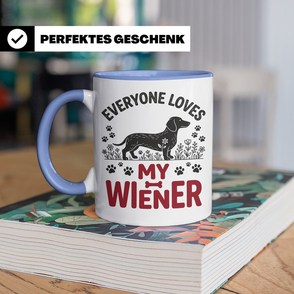 Dackel Tasse Everyone Loves My Wiener, lustiger Teckel Kaffe – Blau [farbe:blau]