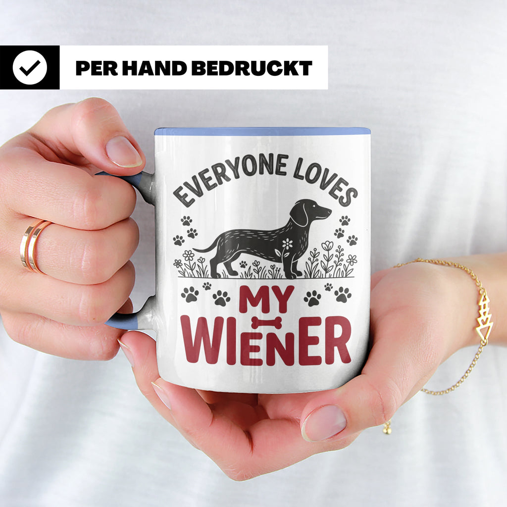 Dackel Tasse Everyone Loves My Wiener, lustiger Teckel Kaffe – Blau [farbe:blau]