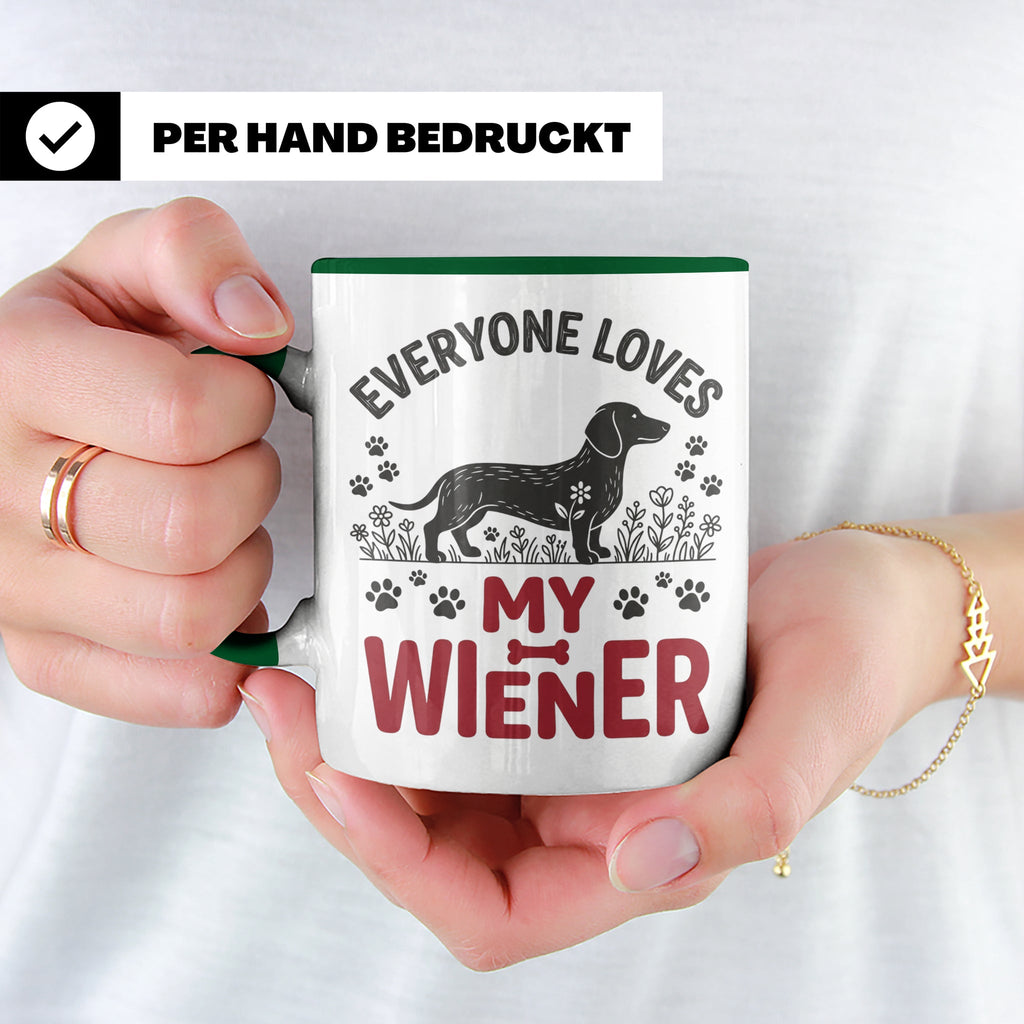 Dackel Tasse Everyone Loves My Wiener, lustiger Teckel Kaffe – Grün [farbe:grün]