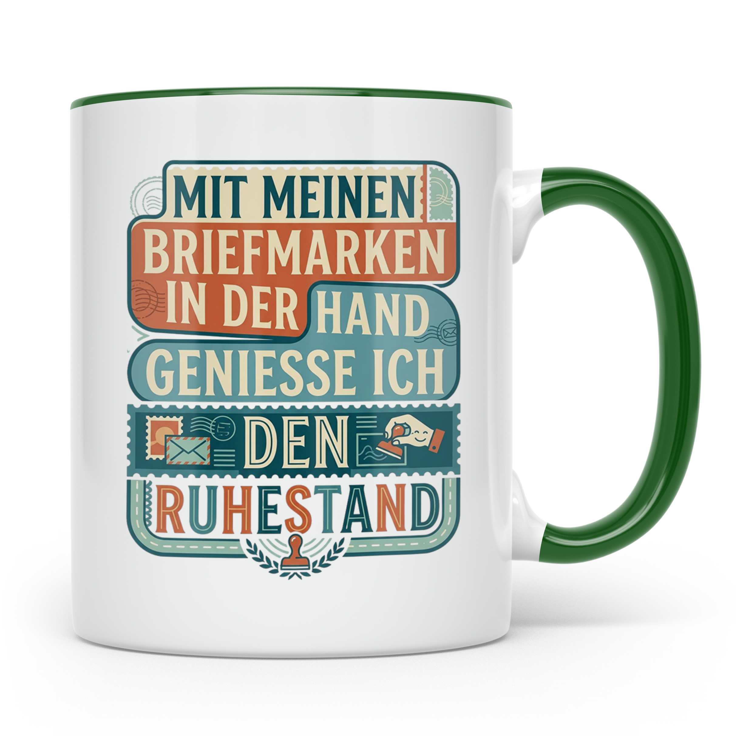 Briefmarkensammler Tasse Ruhestand | Philatelie Geschenk für – Grün [farbe:grün]
