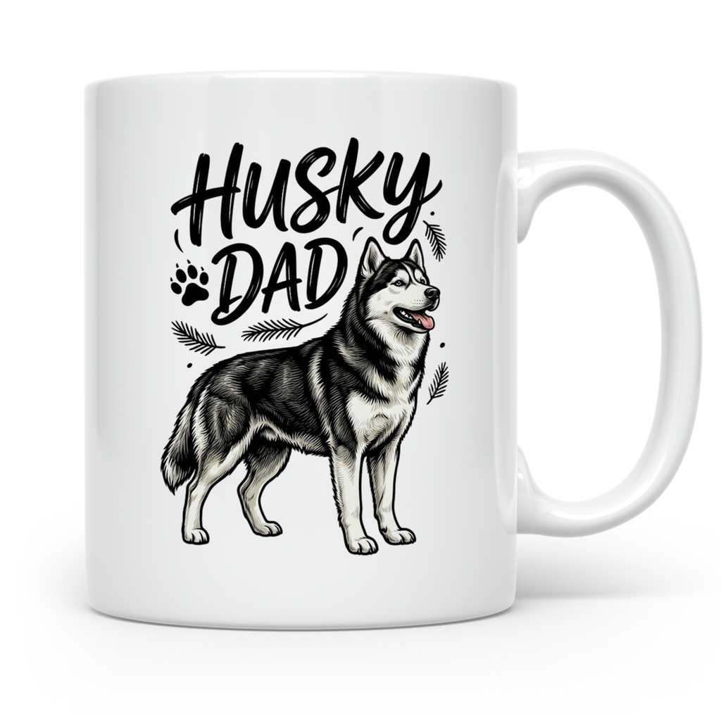 Husky Dad Tasse mit Siberian Husky Motiv, Geschenk für Hunde – Weiß [farbe:weiß]