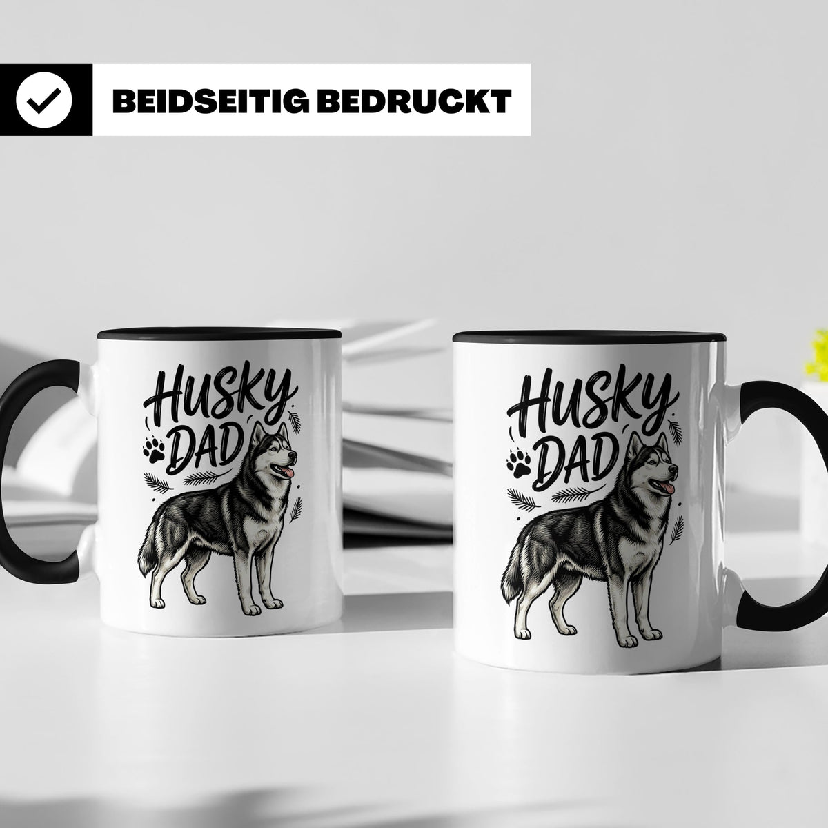 Husky Dad Tasse mit Siberian Husky Motiv, Geschenk für Hunde – Schwarz [farbe:schwarz]