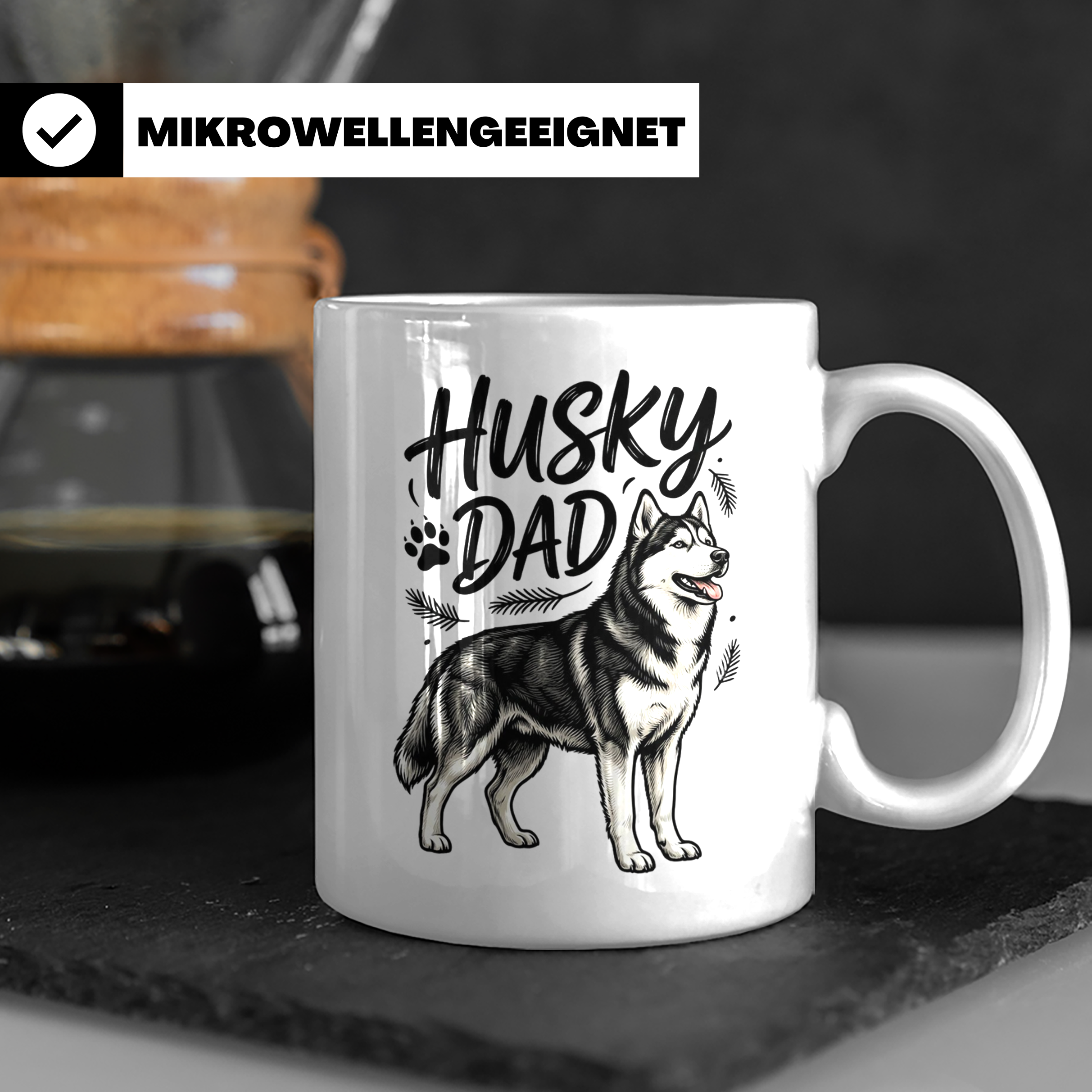 Husky Dad Tasse mit Siberian Husky Motiv, Geschenk für Hunde – Weiß [farbe:weiß]