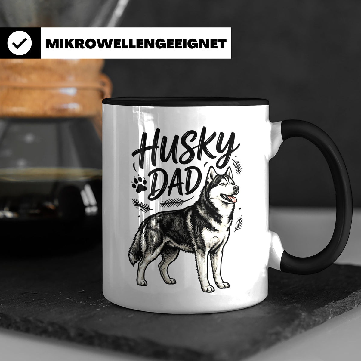 Husky Dad Tasse mit Siberian Husky Motiv, Geschenk für Hunde – Schwarz [farbe:schwarz]