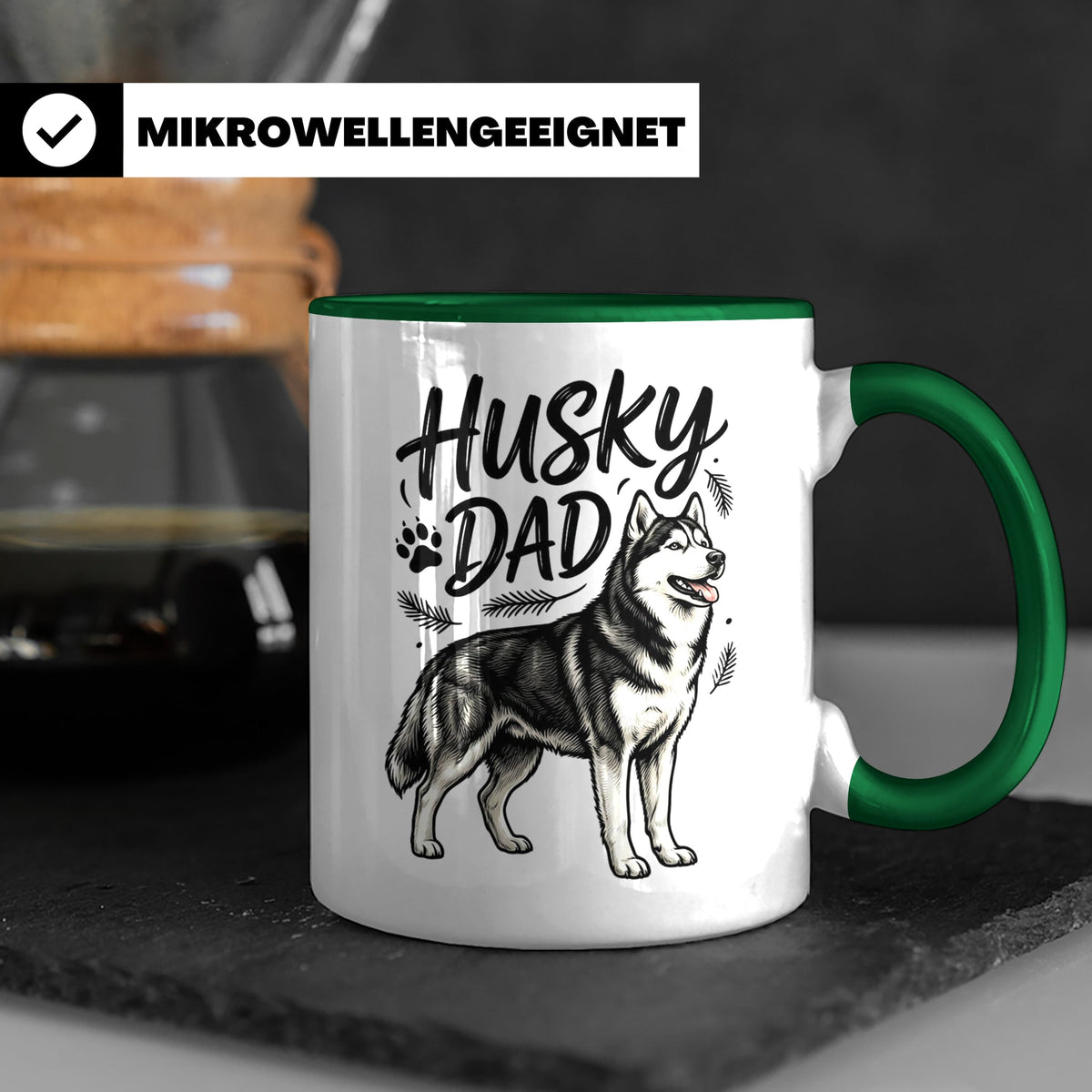 Husky Dad Tasse mit Siberian Husky Motiv, Geschenk für Hunde – Grün [farbe:grün]