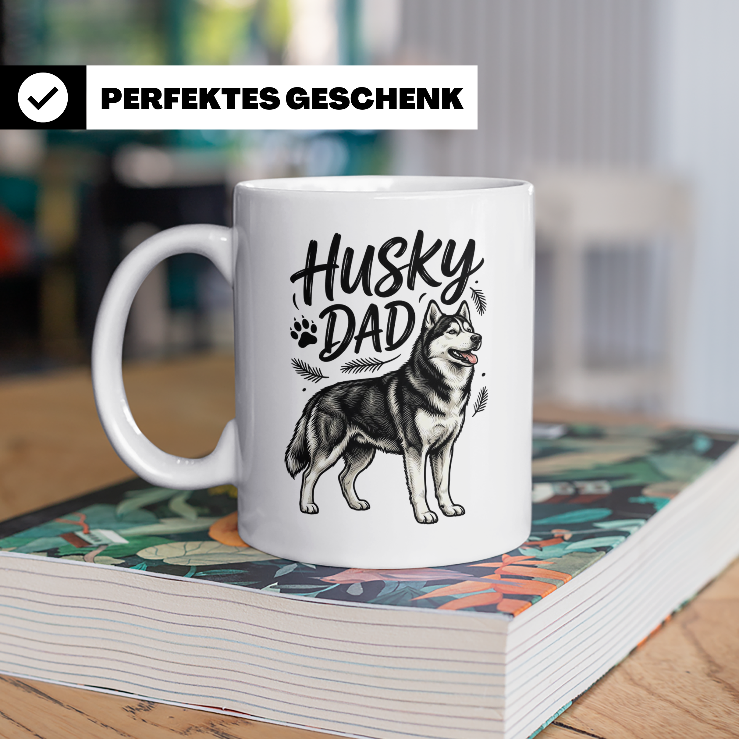 Husky Dad Tasse mit Siberian Husky Motiv, Geschenk für Hunde – Weiß [farbe:weiß]