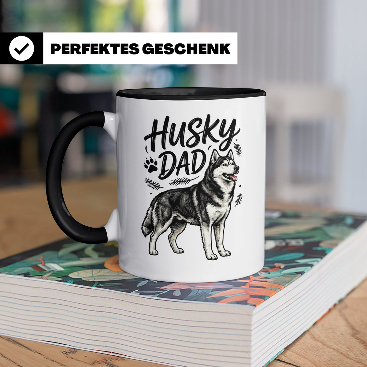 Husky Dad Tasse mit Siberian Husky Motiv, Geschenk für Hunde – Schwarz [farbe:schwarz]