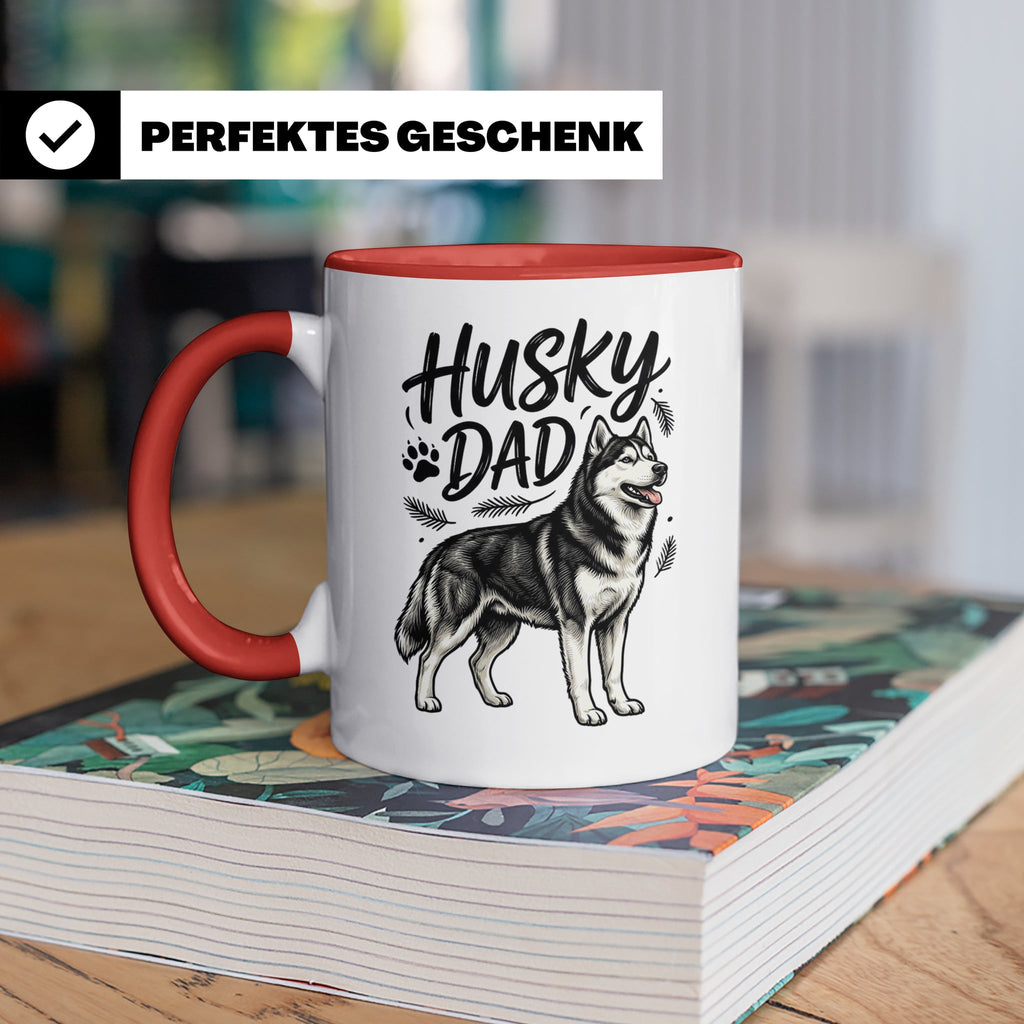 Husky Dad Tasse mit Siberian Husky Motiv, Geschenk für Hunde – Rot [farbe:rot]