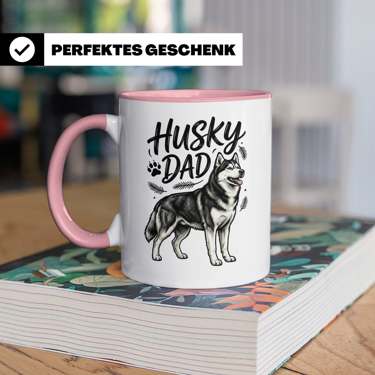 Husky Dad Tasse mit Siberian Husky Motiv, Geschenk für Hunde – Rosa [farbe:rosa]