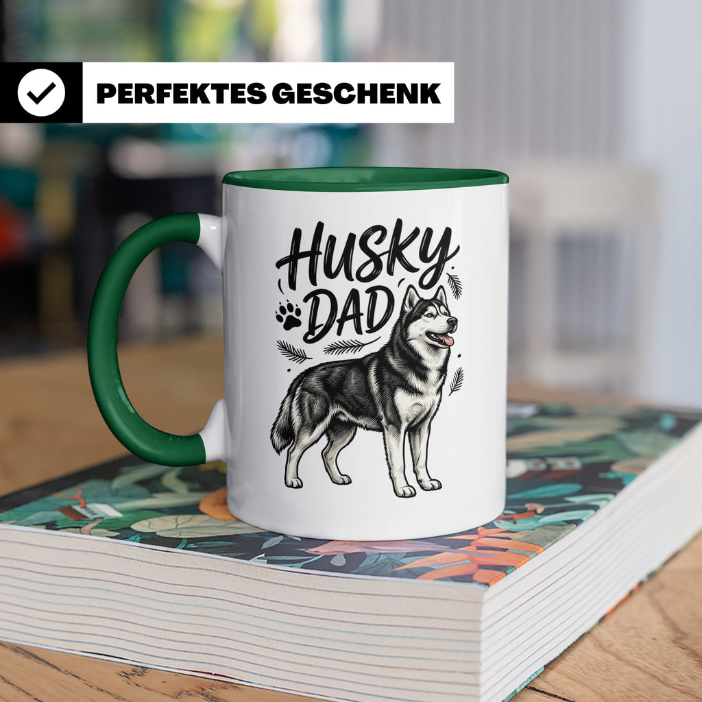 Husky Dad Tasse mit Siberian Husky Motiv, Geschenk für Hunde – Grün [farbe:grün]